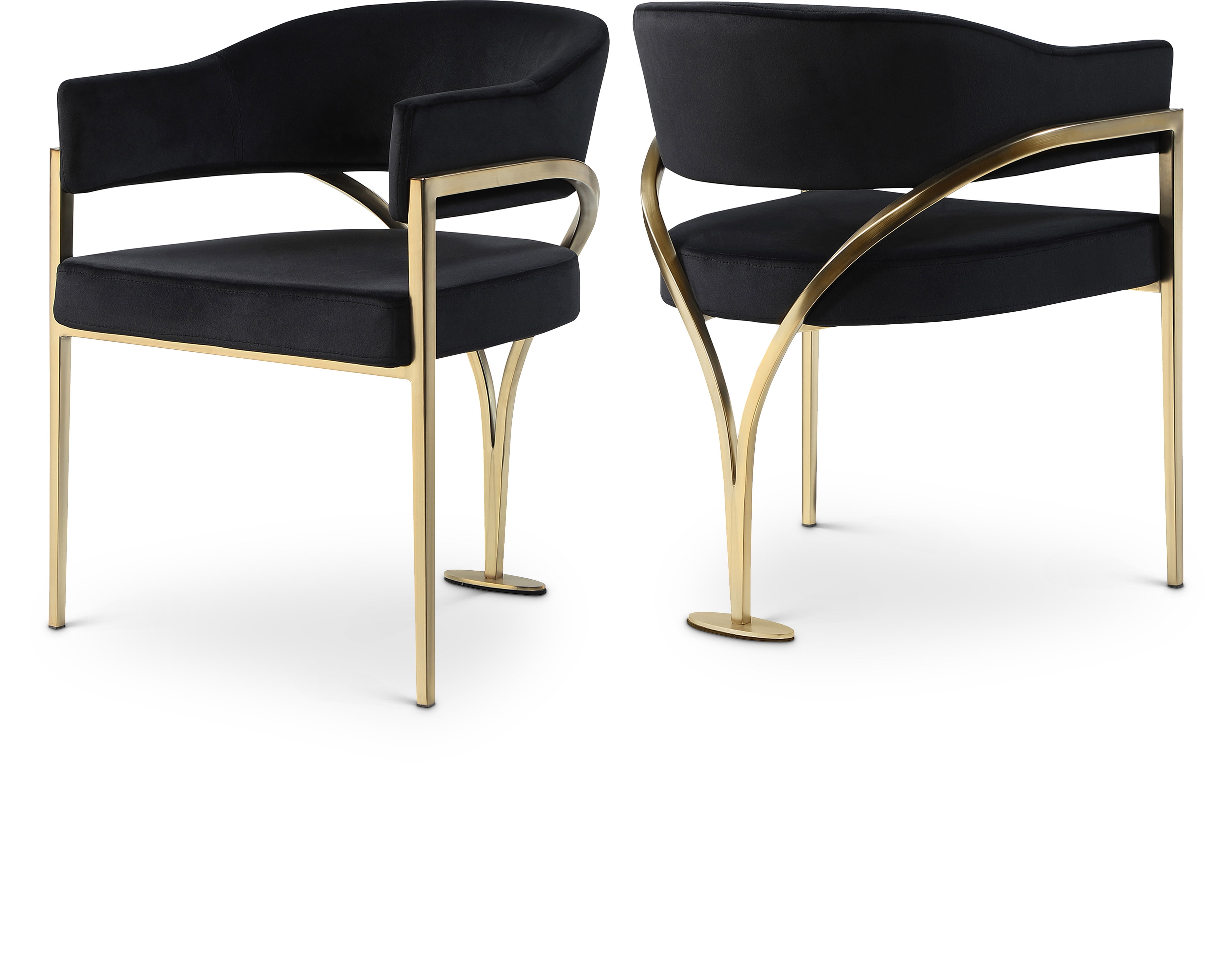Contemporary Black Velvet Upholstered Dining Chair with Brushed Gold Metal Frame