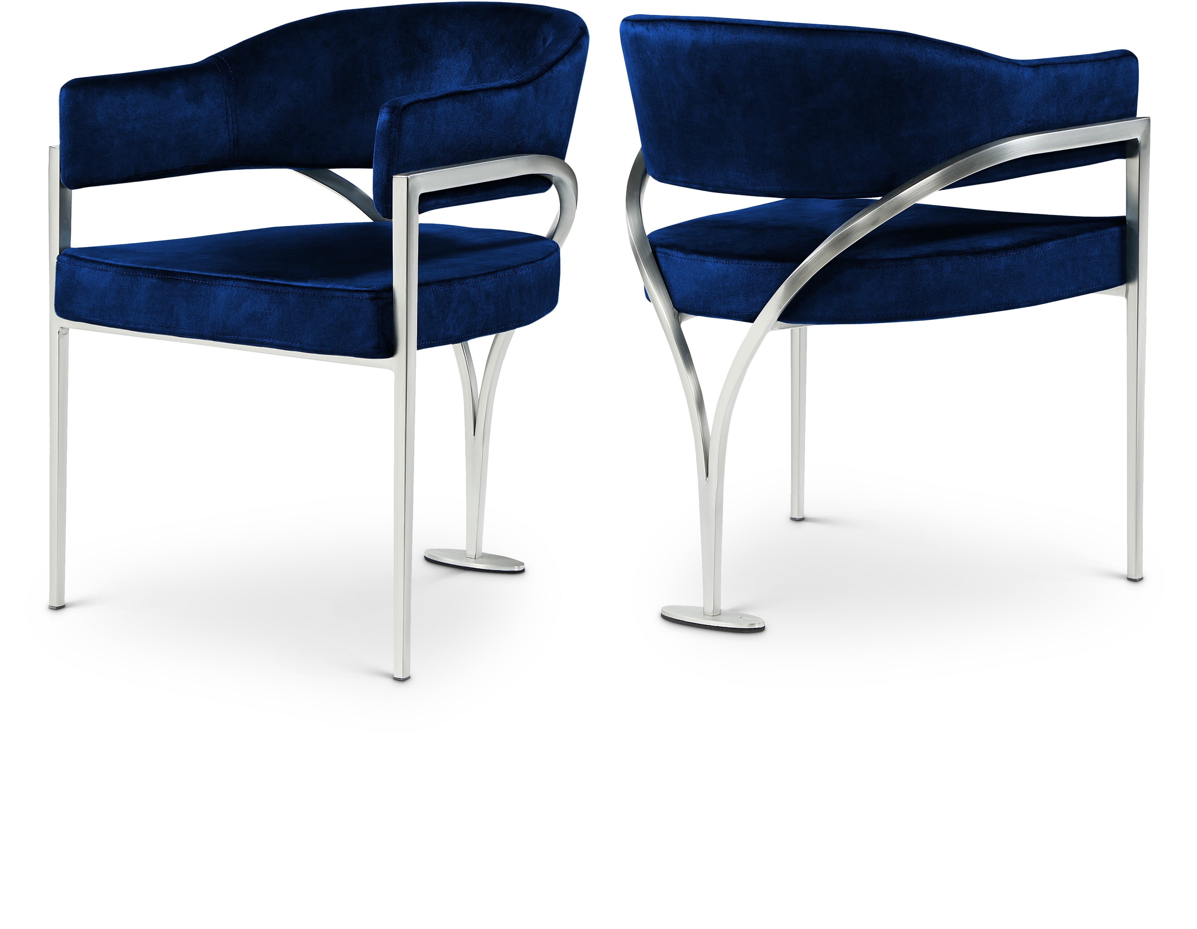 Contemporary Navy Velvet Upholstered Arm Chair with Silver Metal Frame