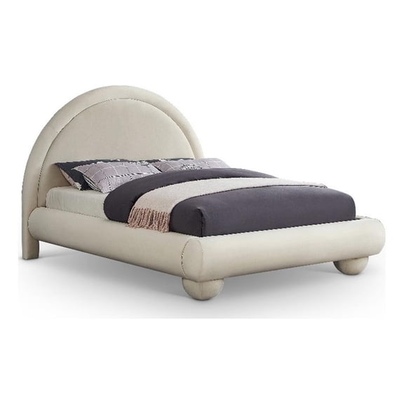 Meridian Furniture Madrid Cream Velvet Queen Bed