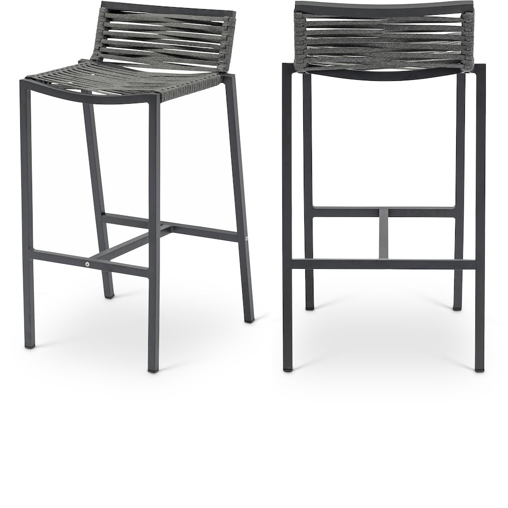Meridian Furniture Maldives Grey Rope Fabric Outdoor Patio Barstool
