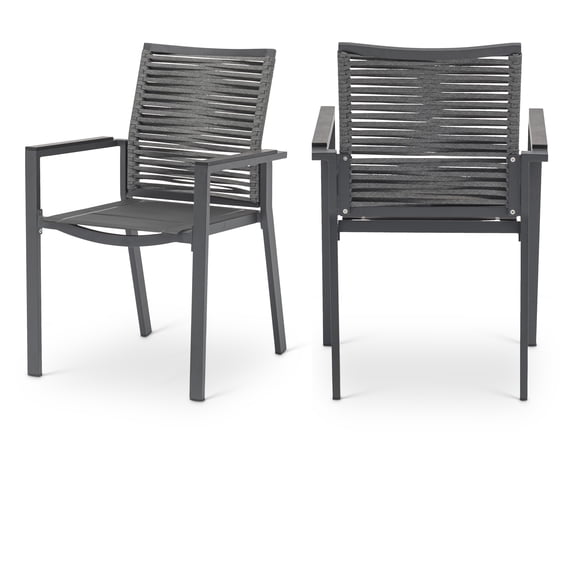 Meridian Furniture Maldives Grey Rope Fabric Outdoor Patio Dining Arm Chair