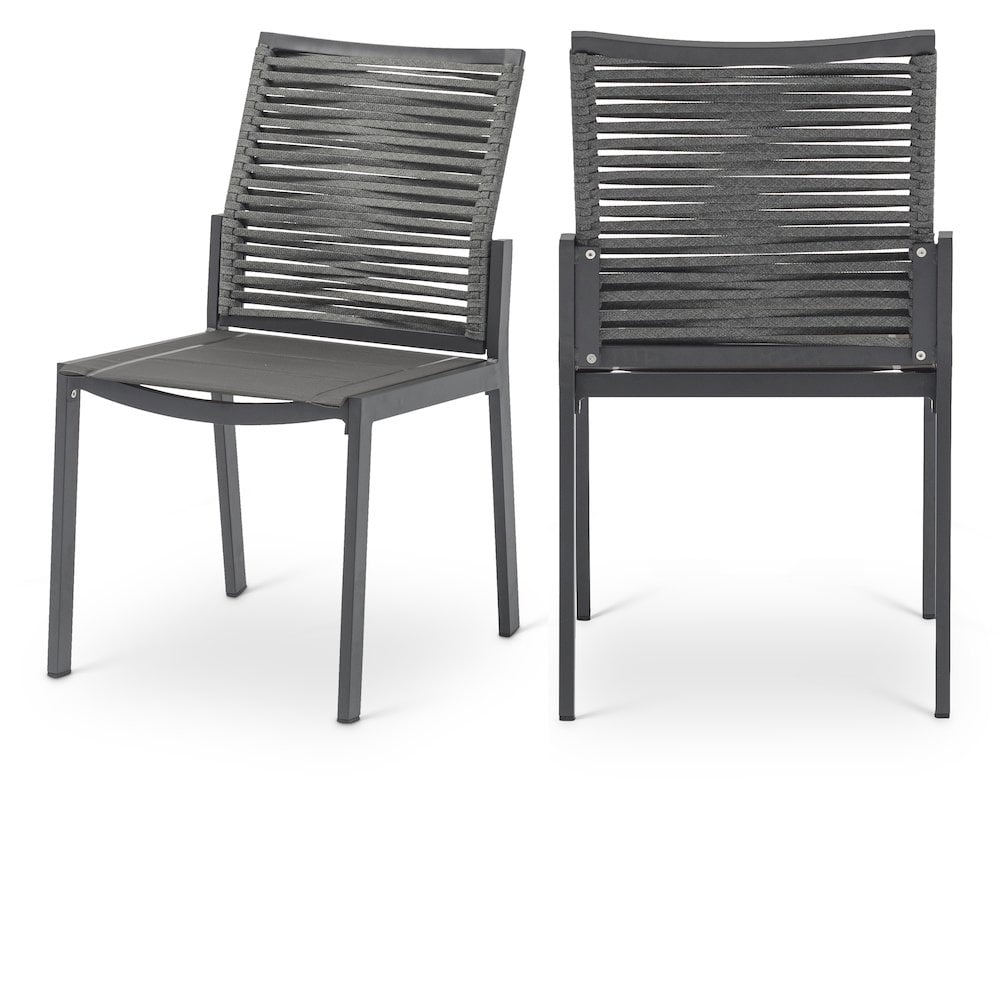 Meridian Furniture Maldives Grey Rope Fabric Outdoor Patio Dining Side Chair