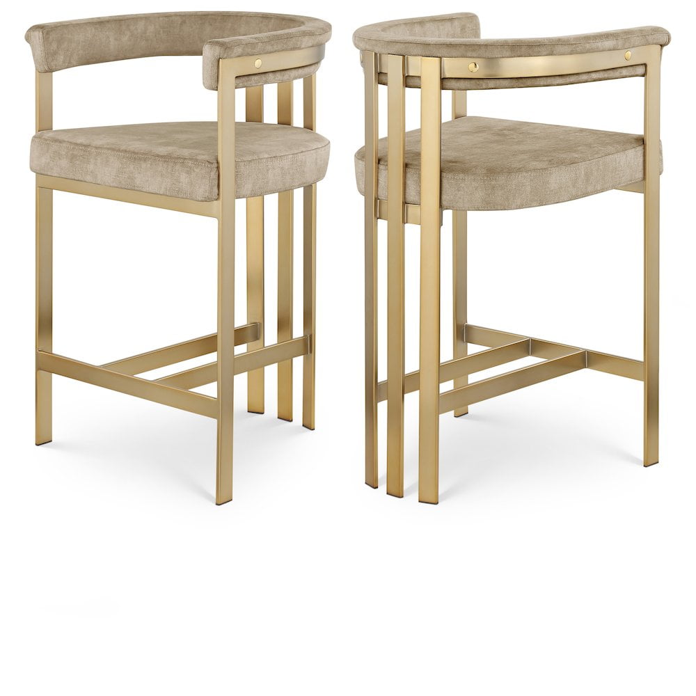 Marcello Beige Velvet and Brass Counter Stool