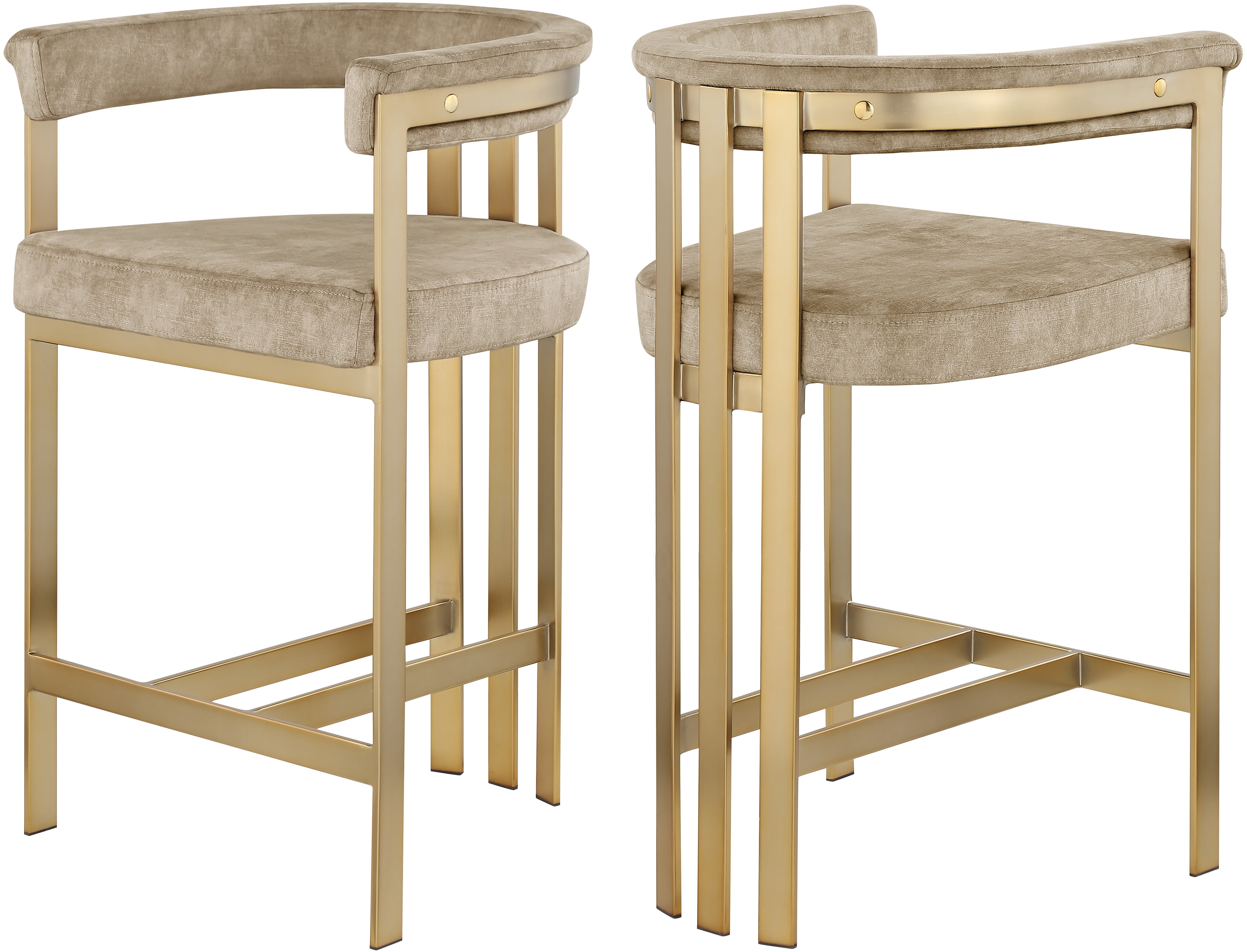 Marcello Beige Velvet and Brass Counter Stool