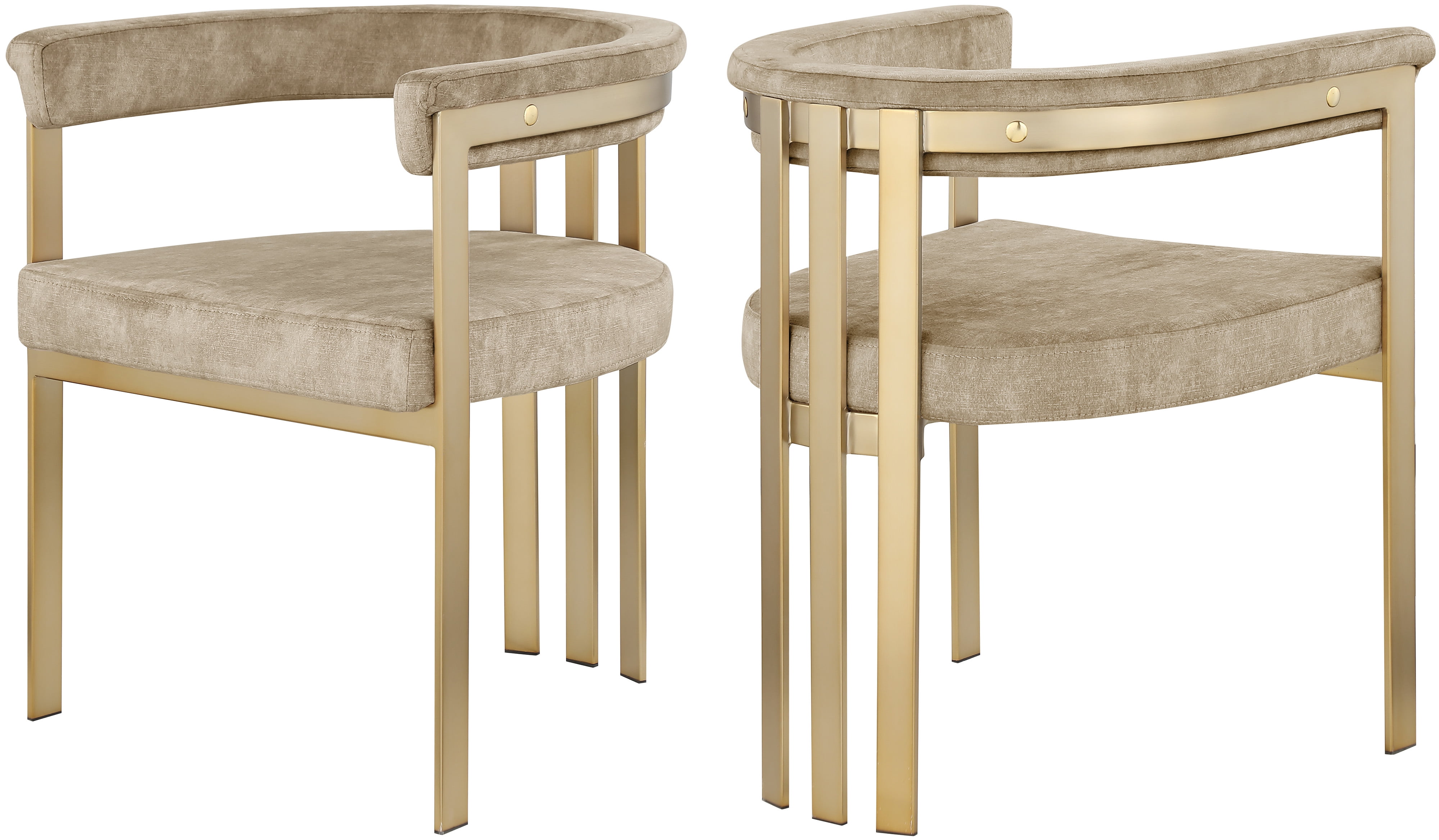 Tan Beige Velvet Ladderback Arm Chair with Gold Metal Frame