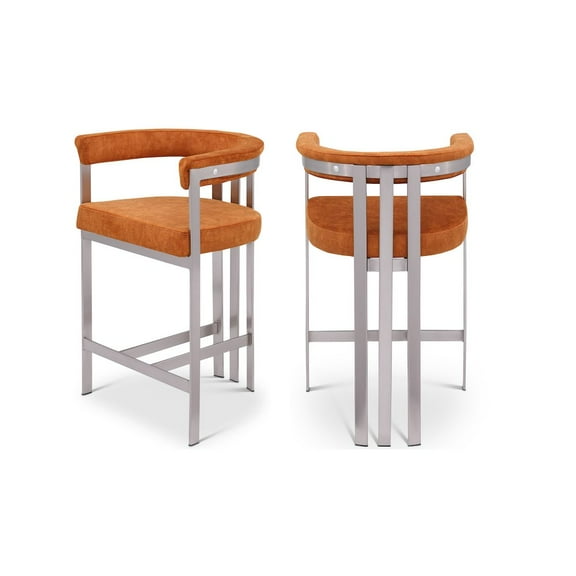 Meridian Furniture Marcello Cognac Velvet Counter Stool (Set of 2)