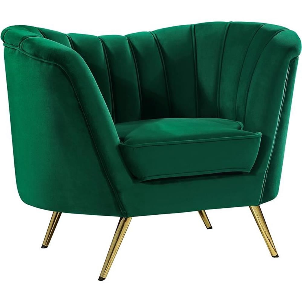 Luxurious Margo Green Velvet and Gold Wood Chair 43"x30"x33"