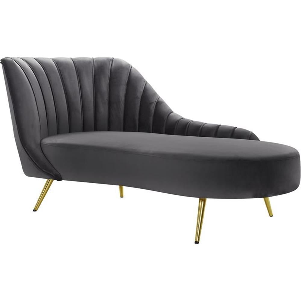 Luxurious Grey Velvet Chaise with Gold Stainless Steel Legs