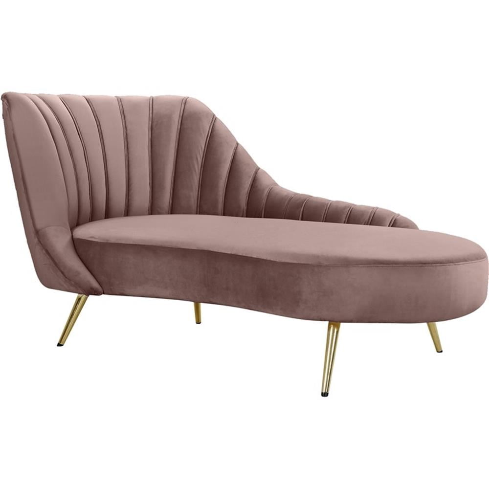 Plush Pink Velvet & Gold Stainless Steel Contemporary Chaise