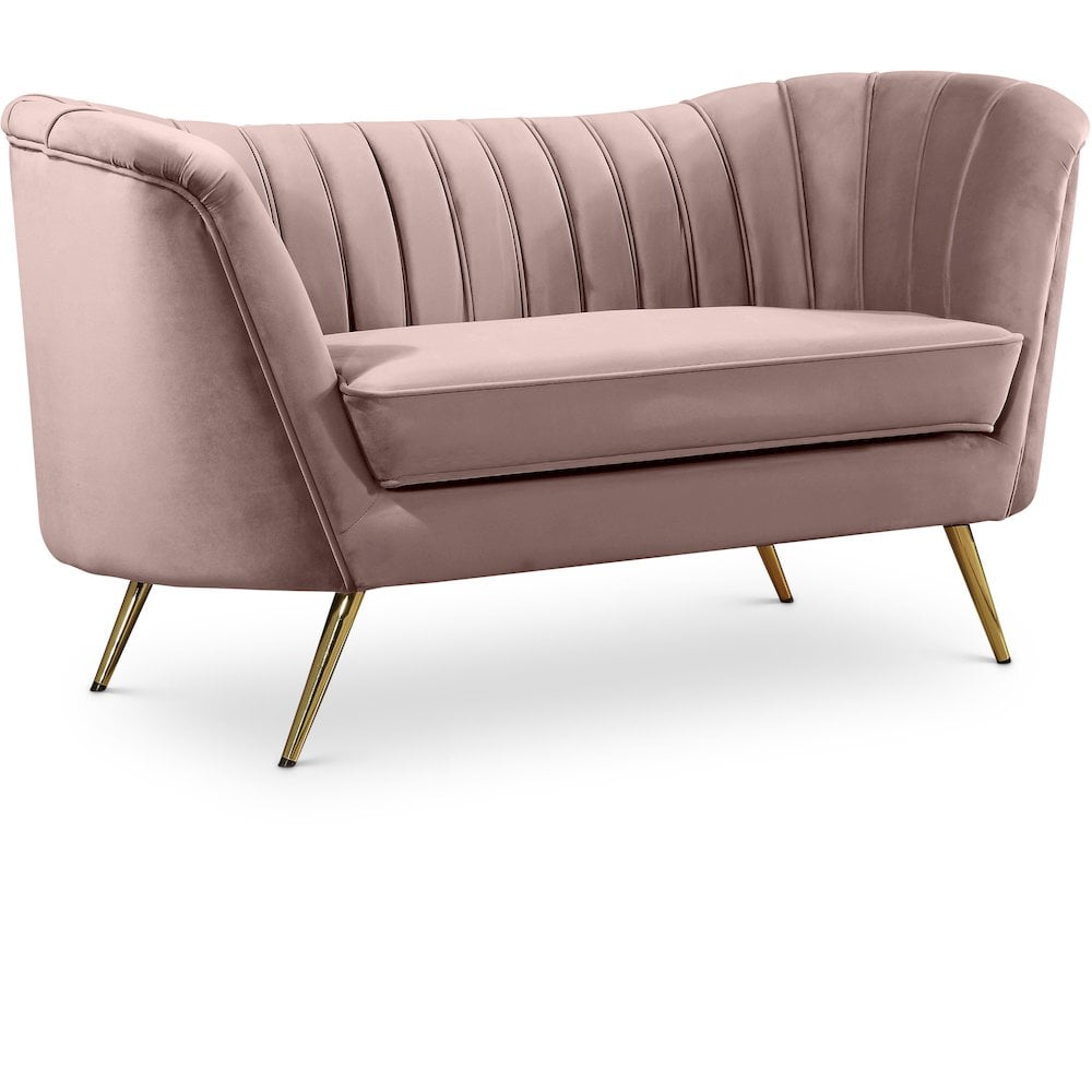 Margo Pink Velvet Loveseat with Gold Legs