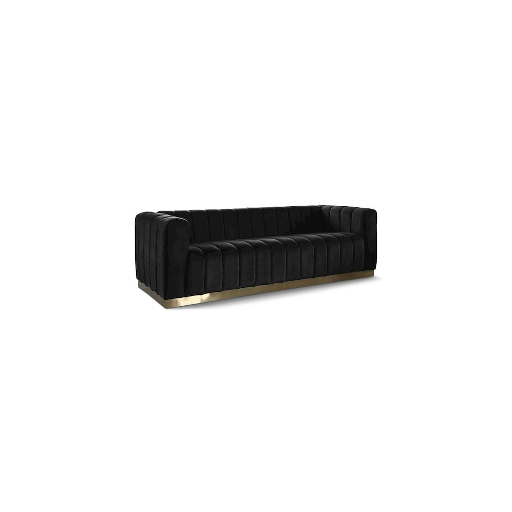 Marlon Black Velvet Sofa with Gold Stainless Steel Base