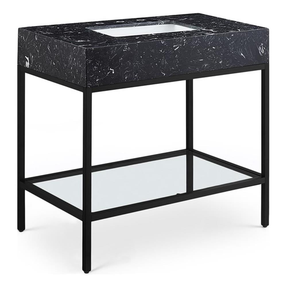 Marmo 36-Inch Black Marble and Metal Bathroom Vanity
