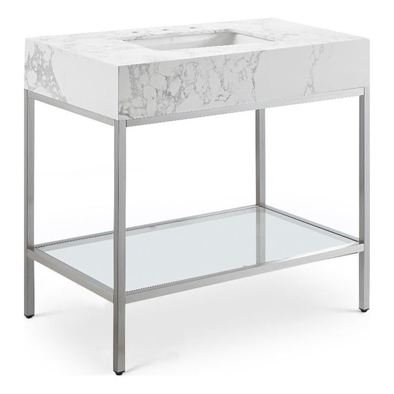 Meridian Furniture Marmo White Engineered Stone Bathroom Vanity