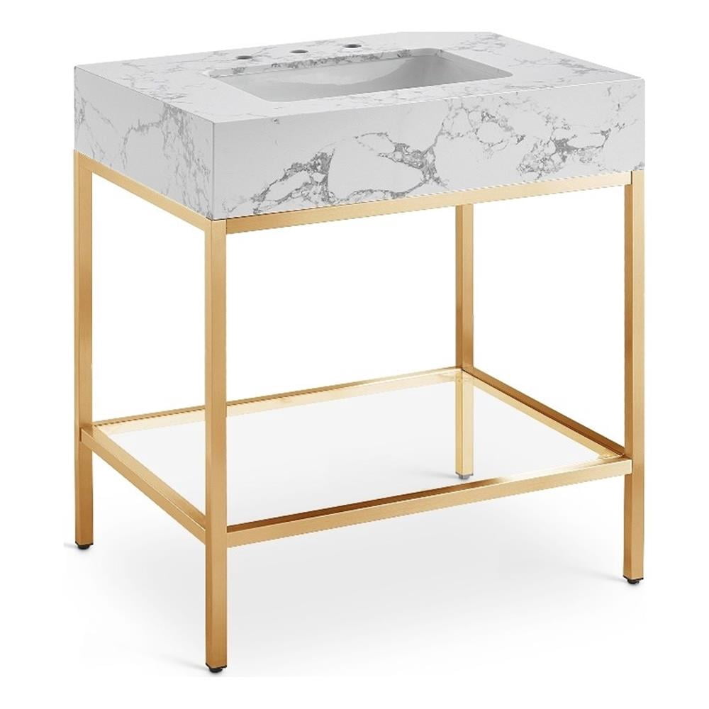 Meridian Furniture Marmo White Engineered Stone Bathroom Vanity