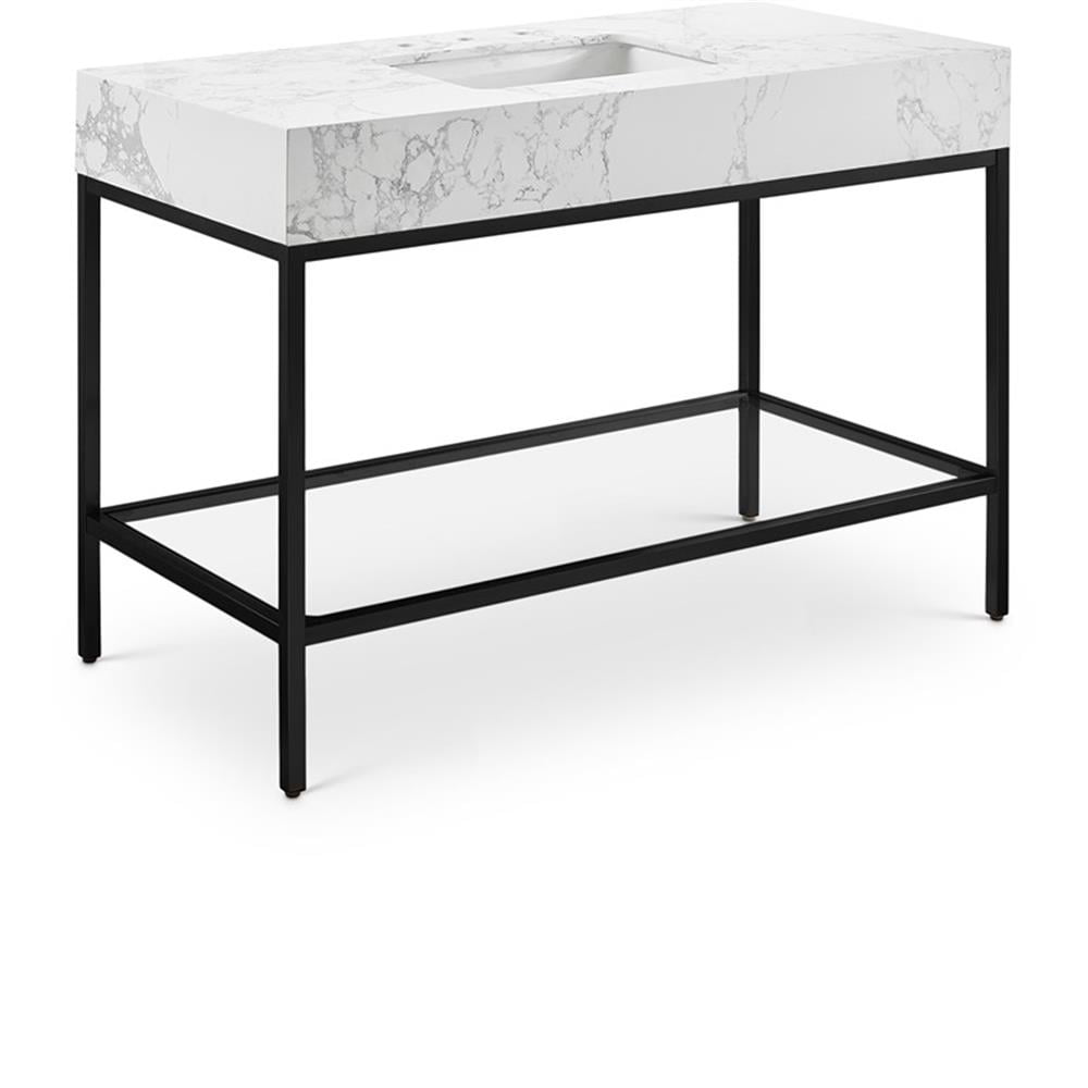 Marmo 48'' Matte Black Freestanding Bathroom Vanity with White Marble Top