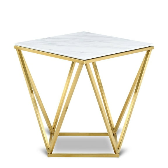 Meridian Furniture Mason Genuine Marble End Table in Gold