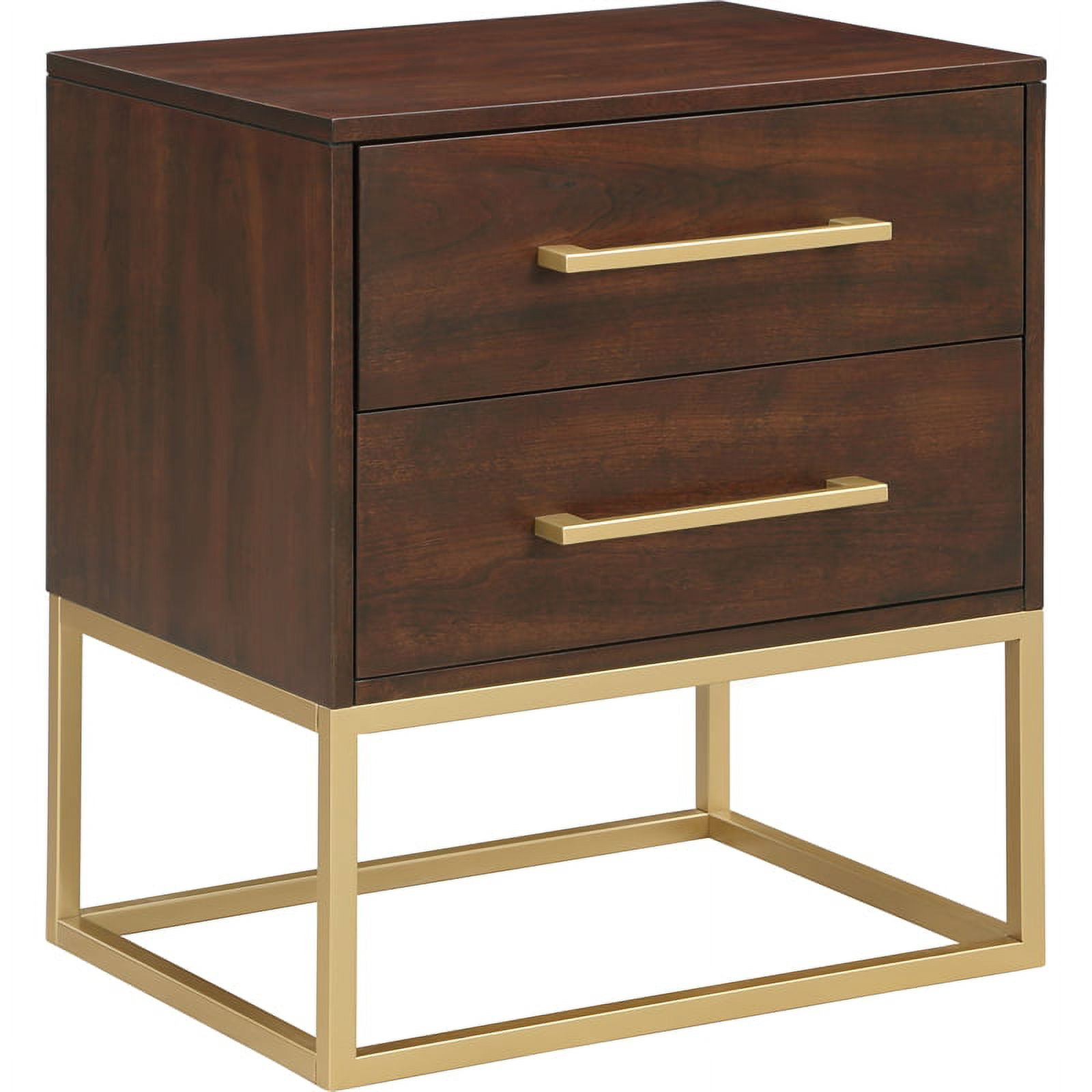 Maxine Dark Cherry and Gold Birch Veneer 2-Drawer Nightstand