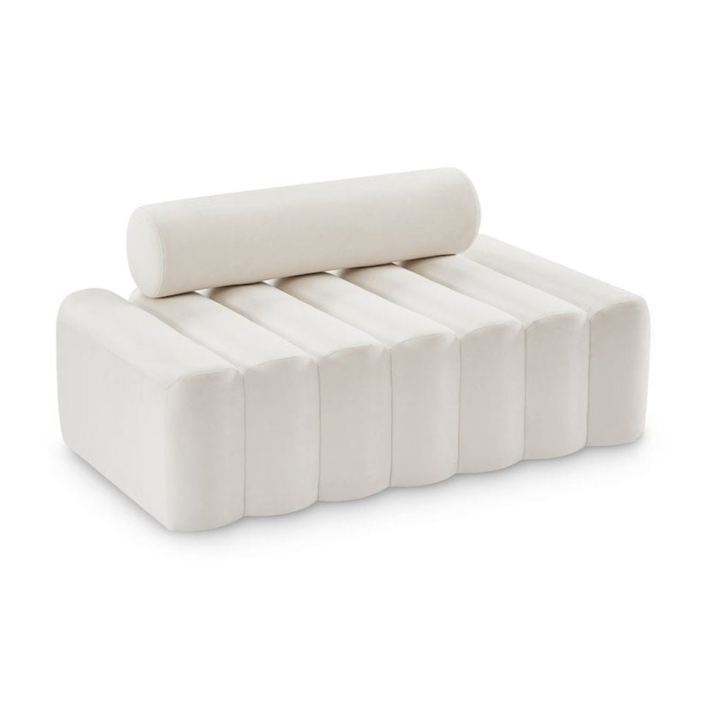 Melody Cream Velvet Tufted Loveseat with Channel Detailing
