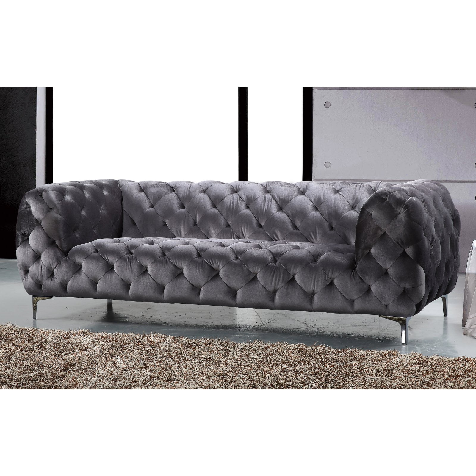 Meridian Furniture Mercer Contemporary Velvet Sofa in Gray