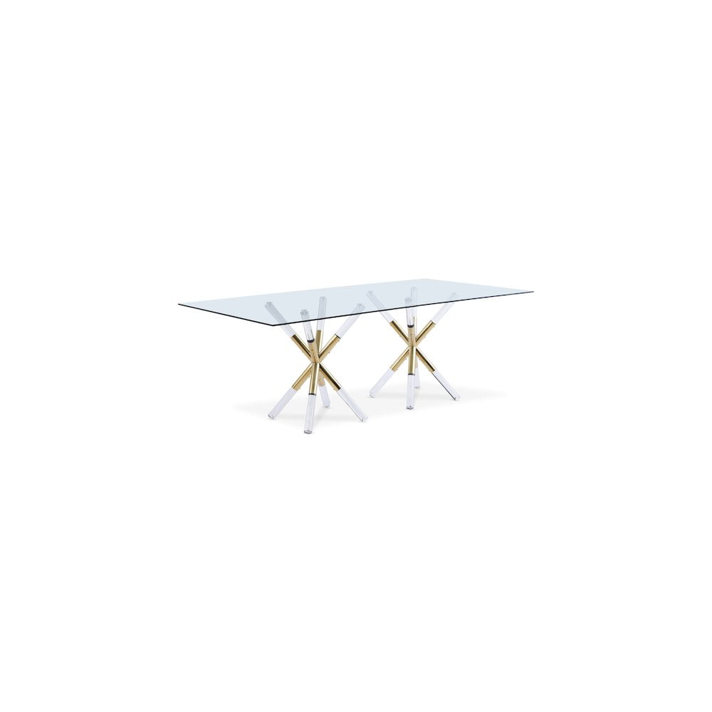 Erick Contemporary Gold Acrylic Dining Table with Tempered Glass Top