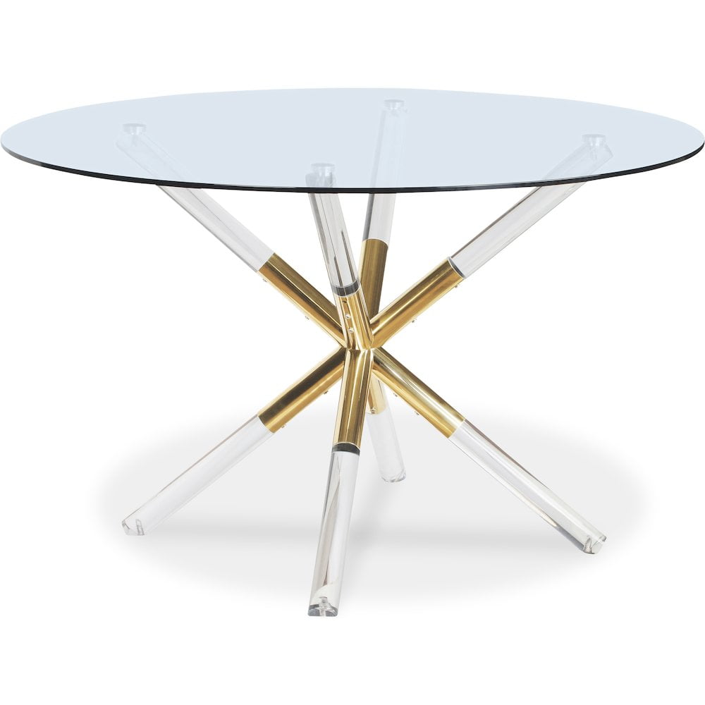 48" Round Glass Dining Table with Acrylic and Gold Base