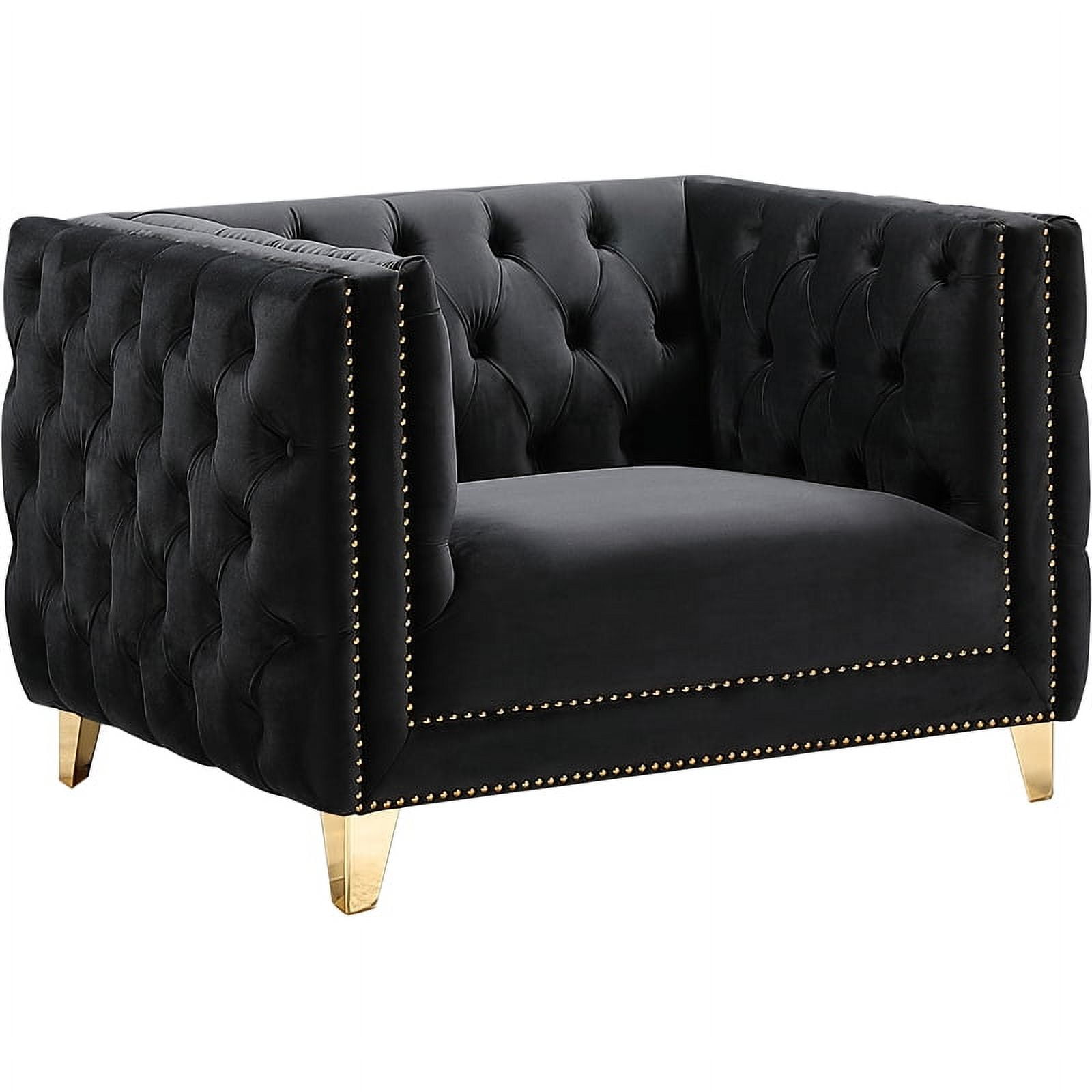Michelle Black Velvet Armchair with Gold Iron Legs