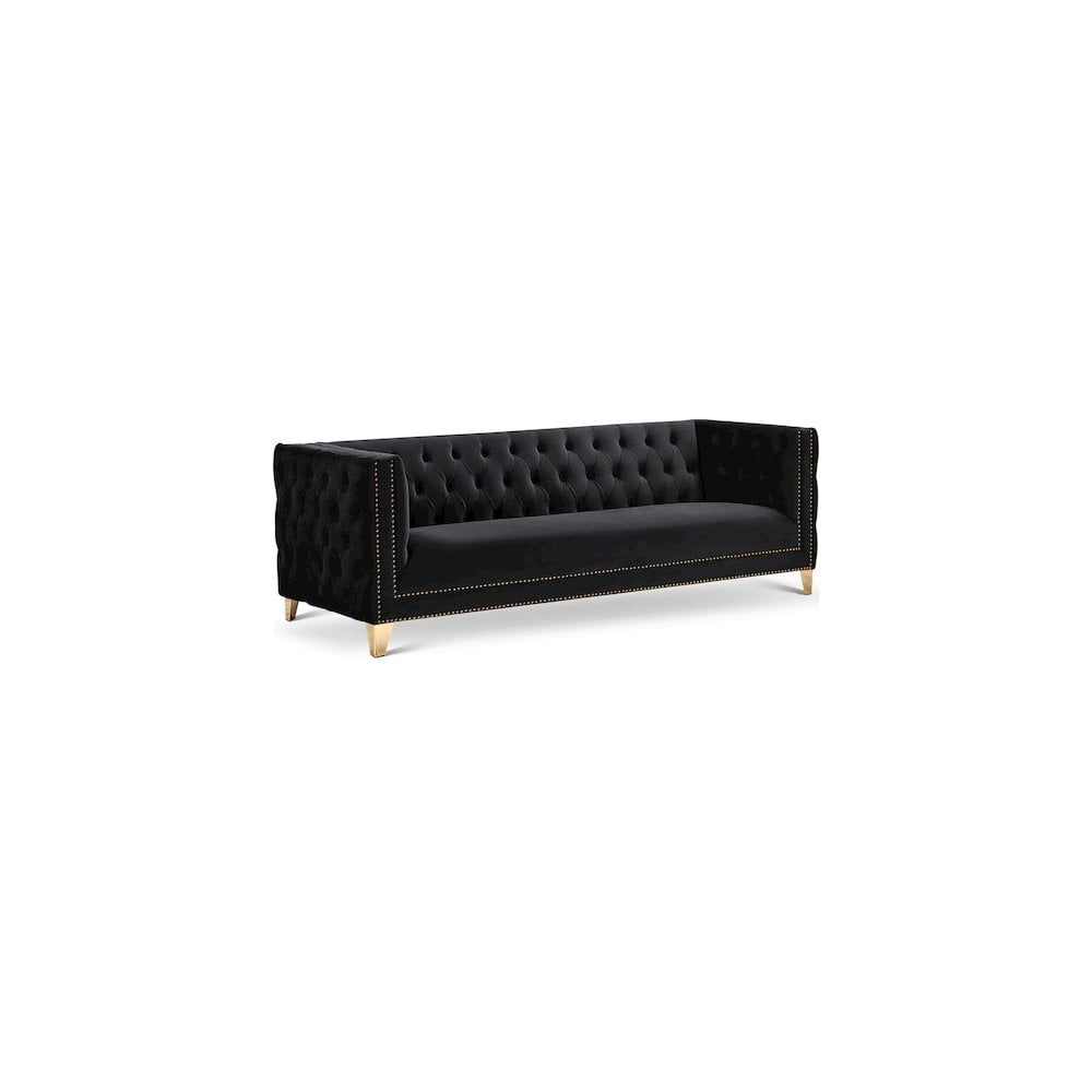 Michelle 90'' Black Velvet Sofa with Gold Nailhead Trim