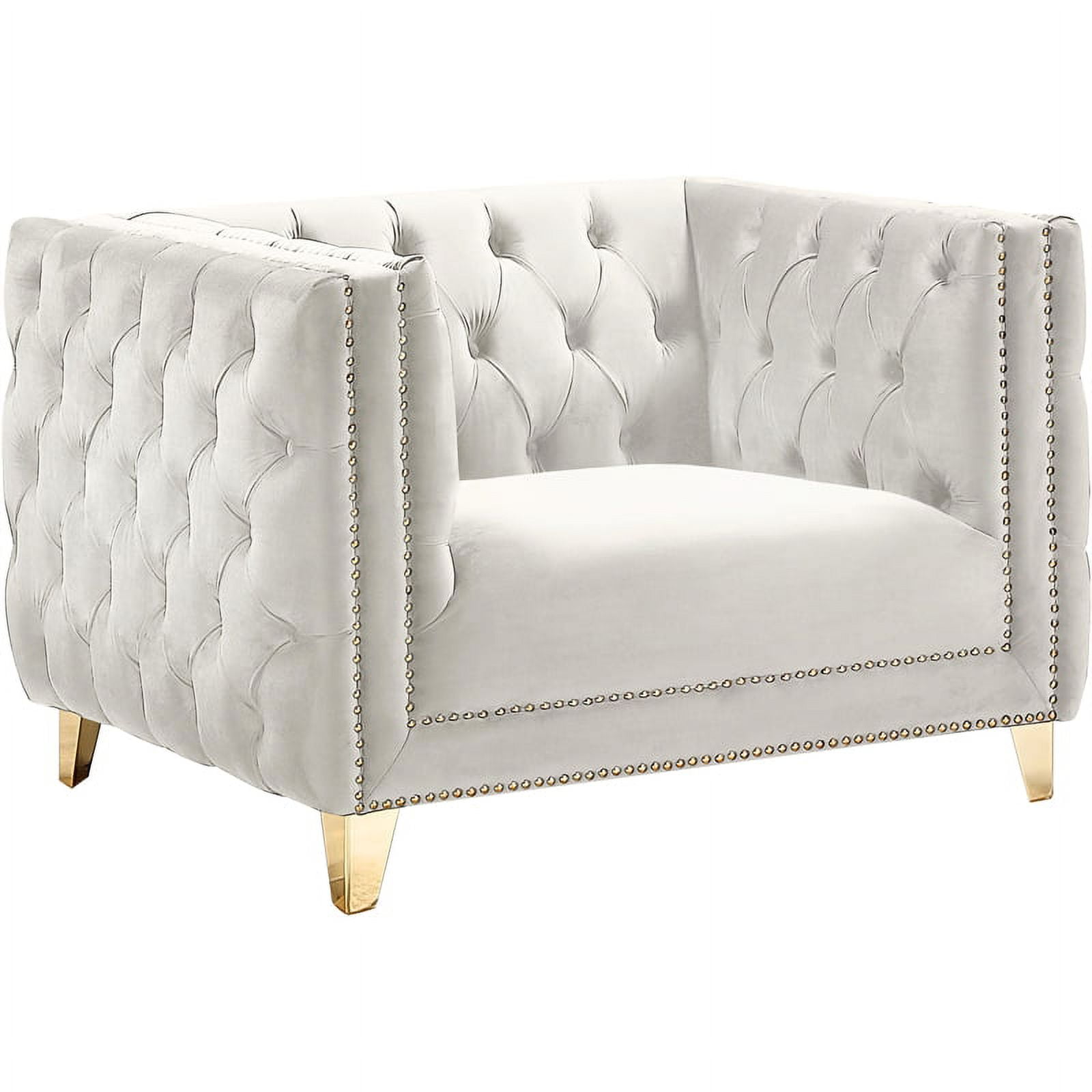 Elysian Cream Velvet Tufted Armchair with Gold Iron Legs