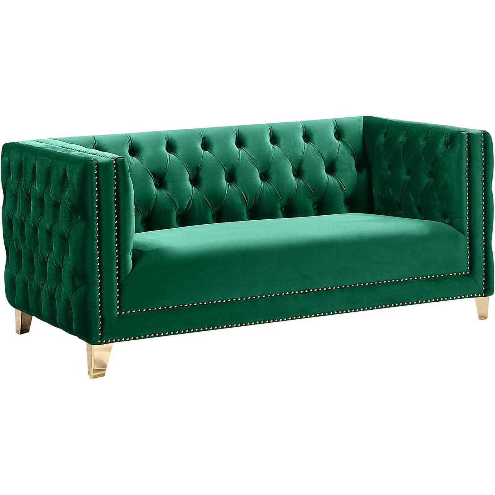 Michelle 66'' Green Velvet Tufted Loveseat with Gold Nailhead Trim