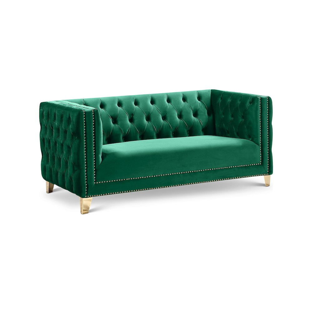 Michelle 66'' Green Velvet Tufted Loveseat with Gold Nailhead Trim