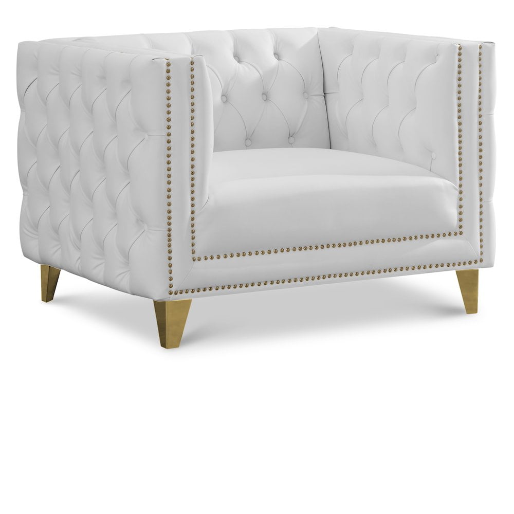 Michelle Sumptuous White Faux Leather Chair with Gold Iron Legs
