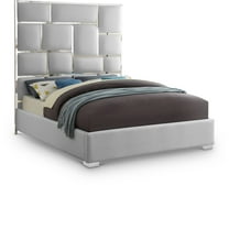 Meridian Furniture Milan King Size Super-tall Headboard Contemporary Fabric Platform Bed, White