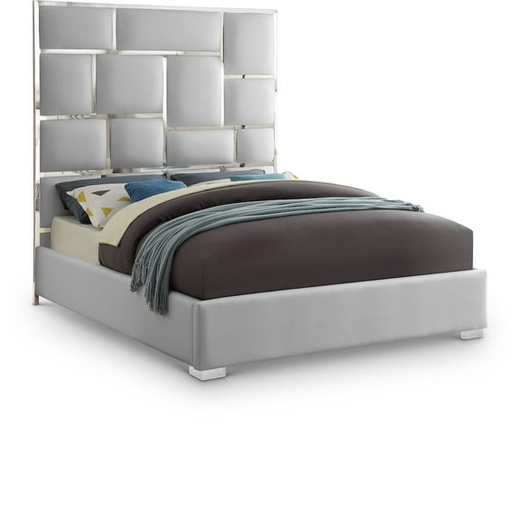 Meridian Furniture Milan King Size Super-tall Headboard Contemporary Fabric Platform Bed, White