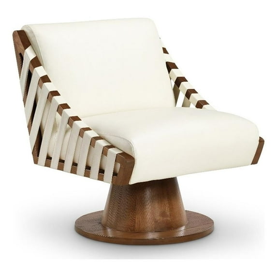 Meridian Furniture Millwin Cream Vegan Leather Swivel Accent Chair