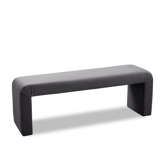 Meridian Furniture Minimalist Gray Velvet Bench