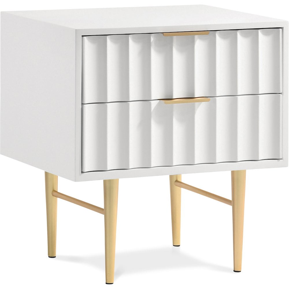 White Gloss 2-Drawer Nightstand with Gold Steel Legs