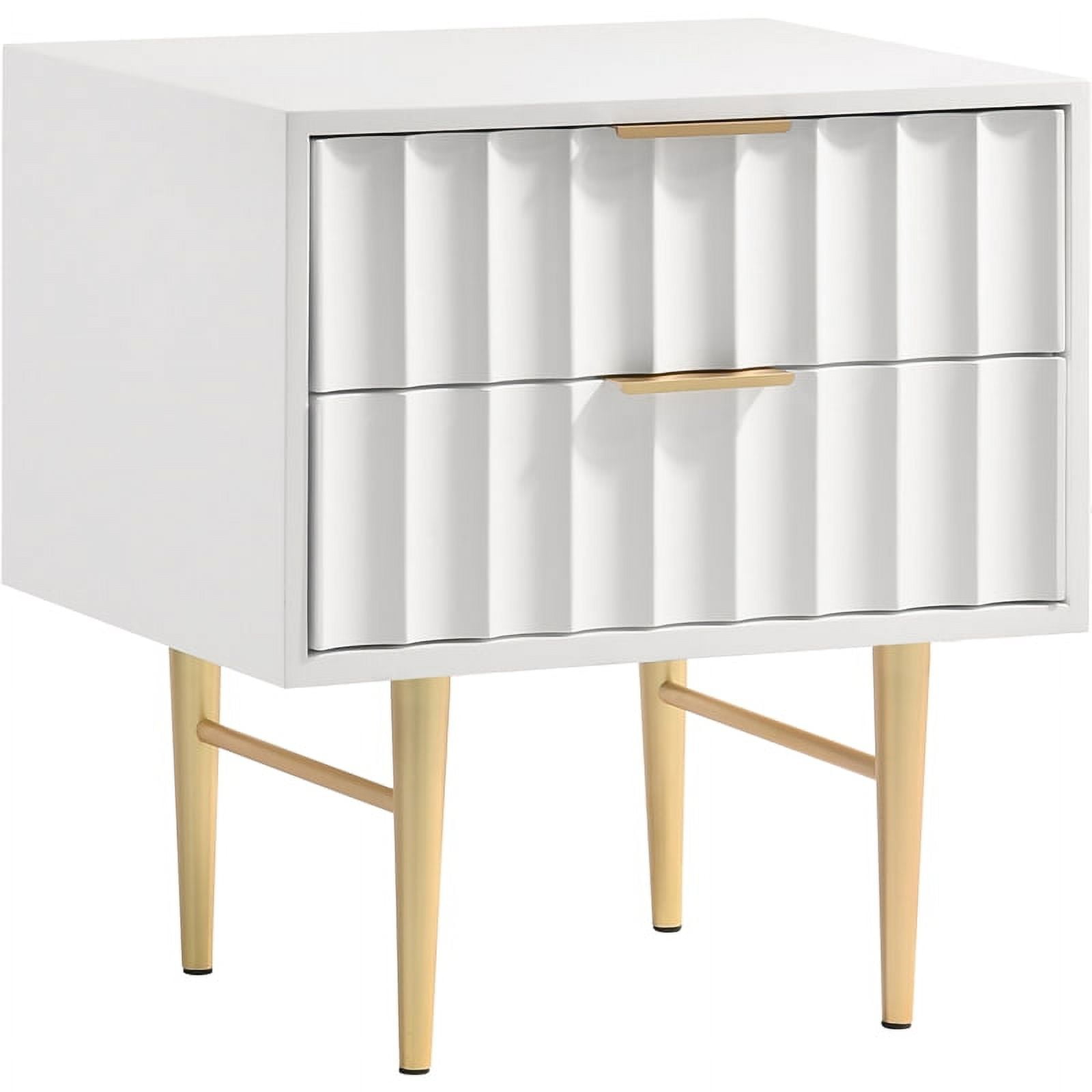 White Gloss 2-Drawer Nightstand with Gold Steel Legs