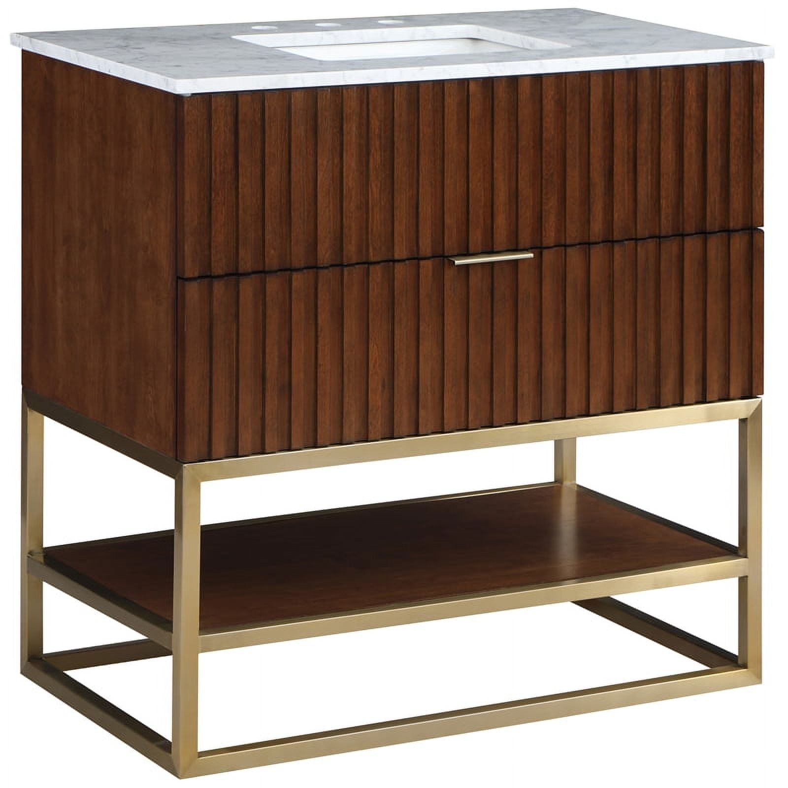 Monad 36'' Brushed Gold Single Freestanding Vanity with Marble Top
