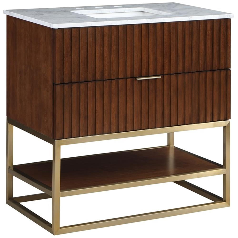 Monad 36'' Brushed Gold Single Freestanding Vanity with Marble Top