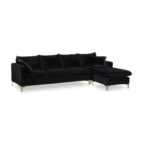 Meridian Furniture Naomi Contemporary 2pc Velvet Reversible Sectional in Black