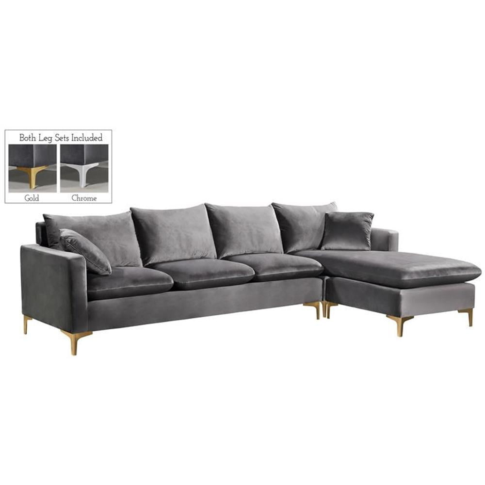 Luxurious Grey Velvet 2-Piece Reversible Sectional Sofa