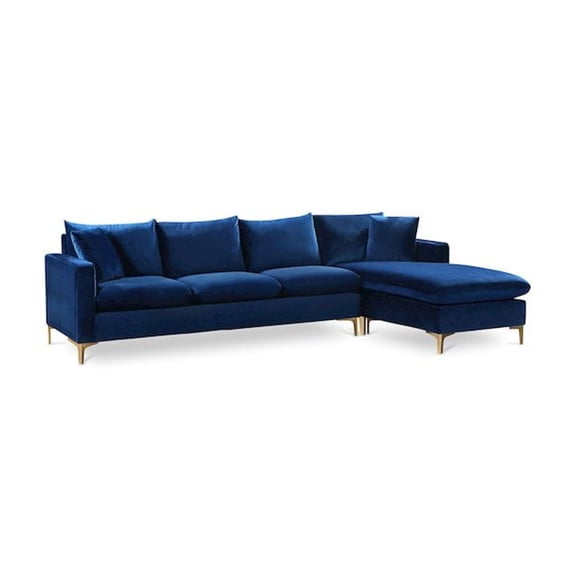 Meridian Furniture Naomi Contemporary 2pc Velvet Reversible Sectional in Navy