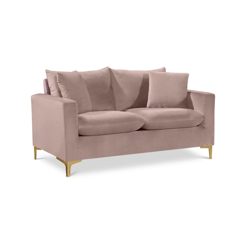 Naomi Plush Pink Velvet Loveseat with Solid Wood Frame and Customizable Legs