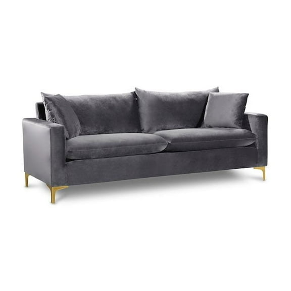 Meridian Furniture Naomi Contemporary Velvet Sofa in Gray