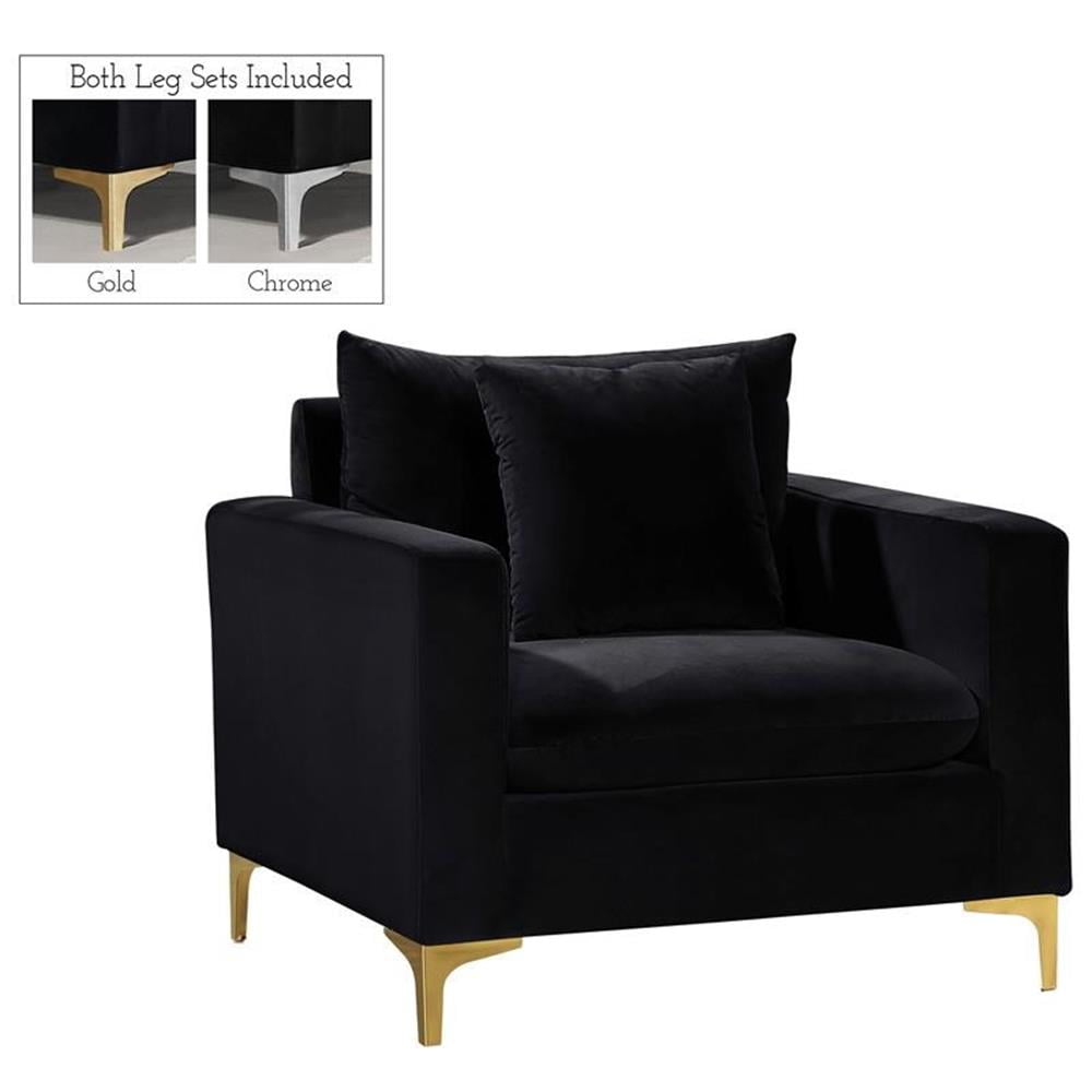 Naomi Black Velvet Upholstered Accent Chair with Gold Legs