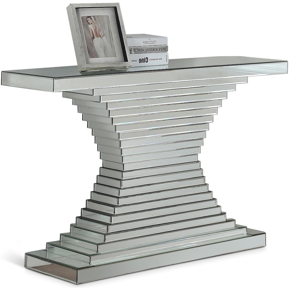 Mirrored Geometric Sunburst Wood Console Table