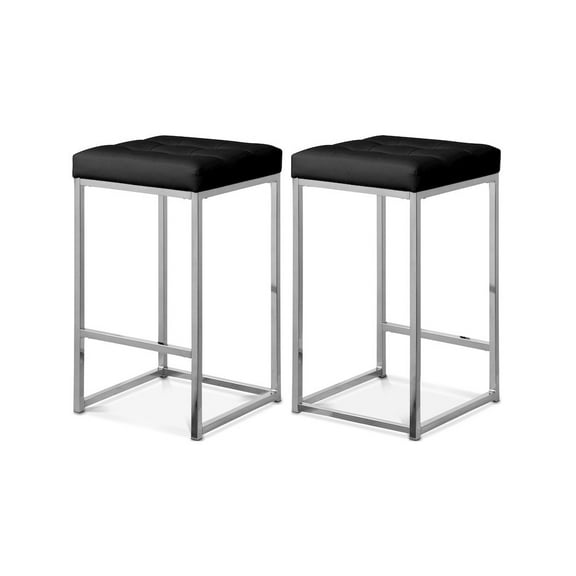 Meridian Furniture Nicola 26.5"H Leather Counter Stool in Black (Set of 2)