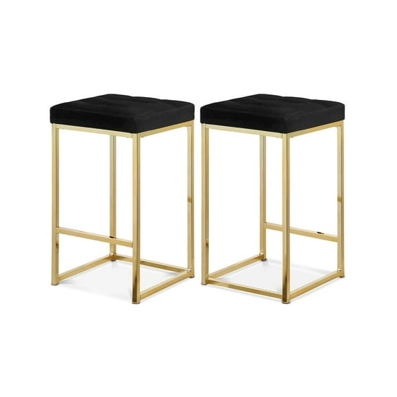 Meridian Furniture Nicola 26.5"H Velvet Counter Stool in Black (Set of 2)