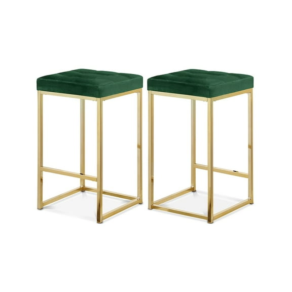 Meridian Furniture Nicola 26.5"H Velvet Counter Stool in Green (Set of 2)