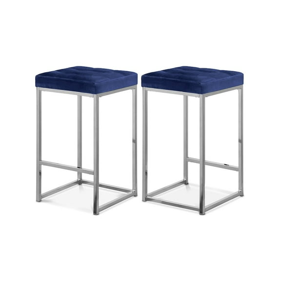 Meridian Furniture Nicola 26.5"H Velvet Counter Stool in Navy (Set of 2)
